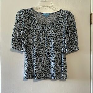 CeCe Blue Floral Blouse